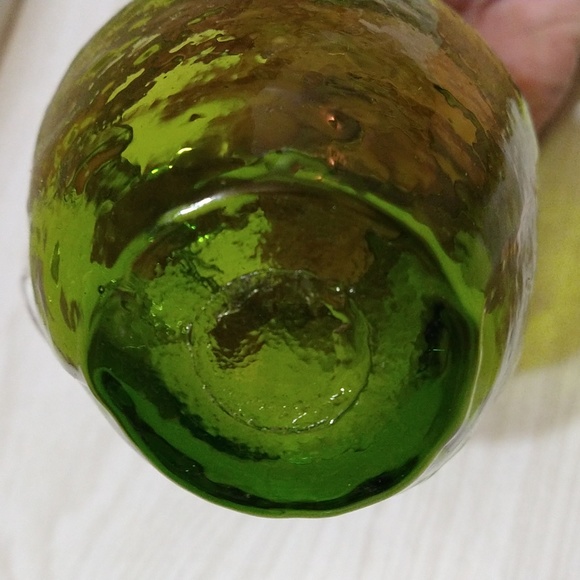 Vintage Pilgrim Glass Hand Blown Olive Green Small Glass Pitcher - Picture 3 of 3